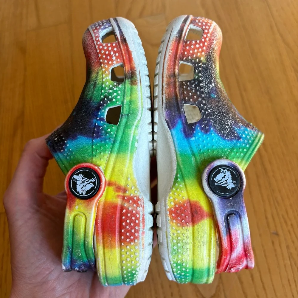 Crocs Classic Tie Dye Clogs Shoes Rainbow Slip On 205451 Kids Girls Gn 7 Toddler